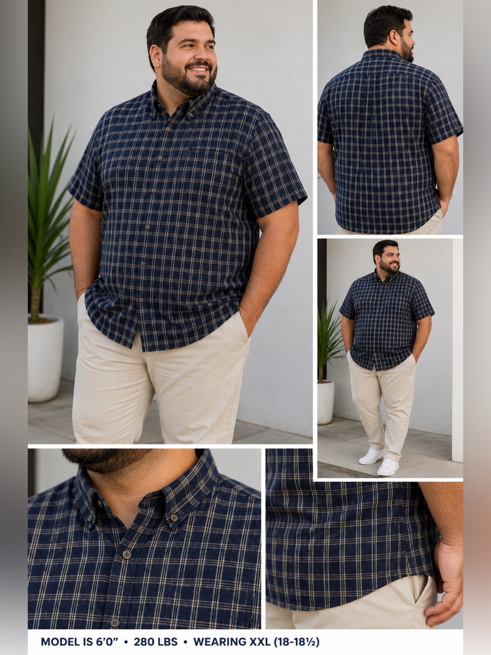 Van Heusen Men’s XXL Seersucker Plaid Short Sleeve Button-Up Shirt Blue